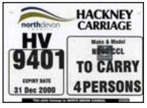 Hackney Taxi example plate