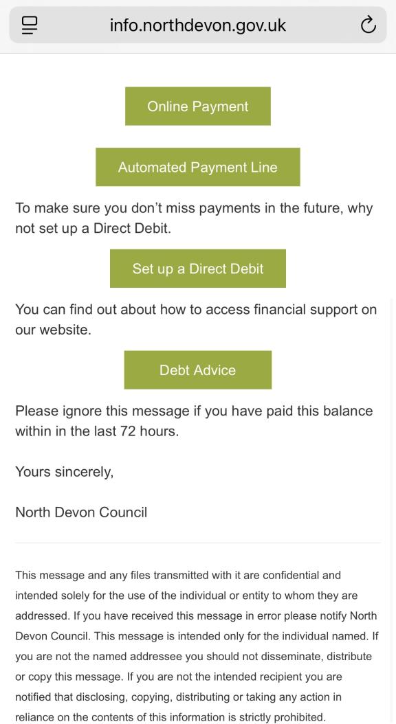 A screenshot of a page outlining how to pay an outstanding council tax instalment 