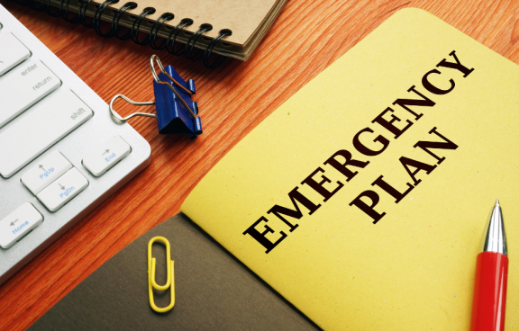 Book which says 'emergency plan'