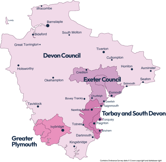 Map showing council areas