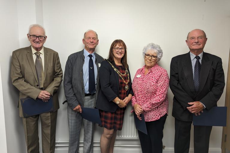 Derrick Spear, Geoffrey Fowler, Cllr Julie Hunt, Yvette Gubb and Joe Tucker