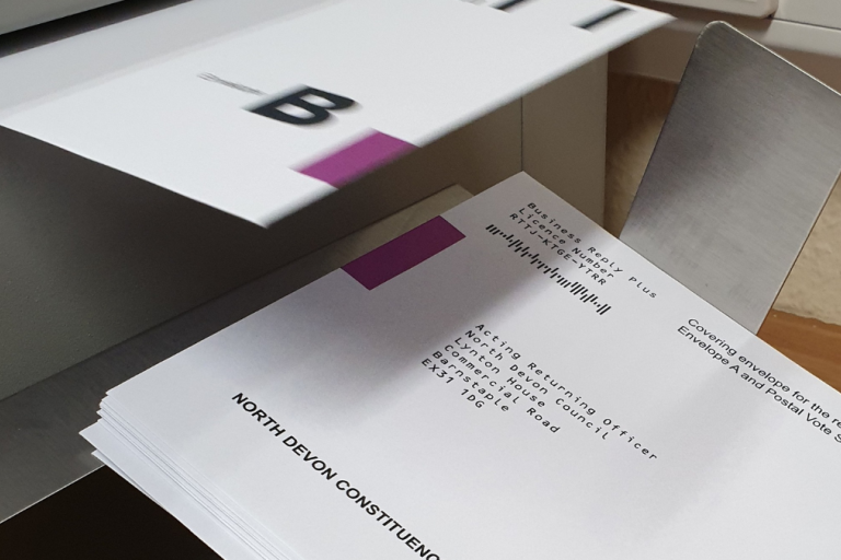 Postal vote envelopes being printed