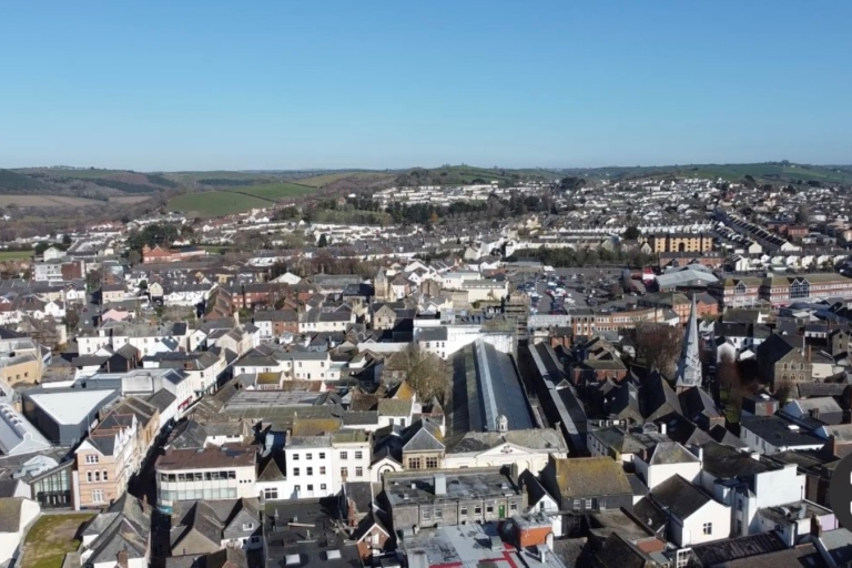 View of Barnstaple town centre from above using drone