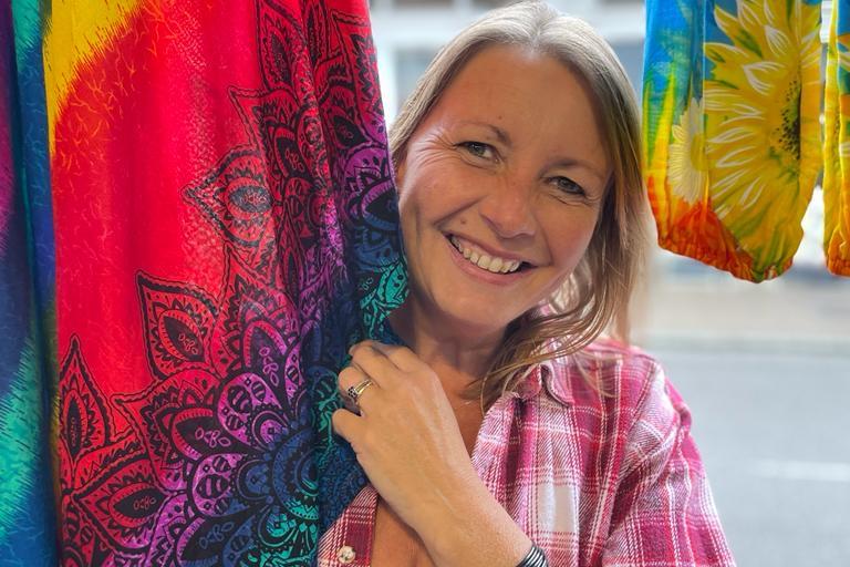 Claire from Kooky Clothing showcasing some clothes she makes