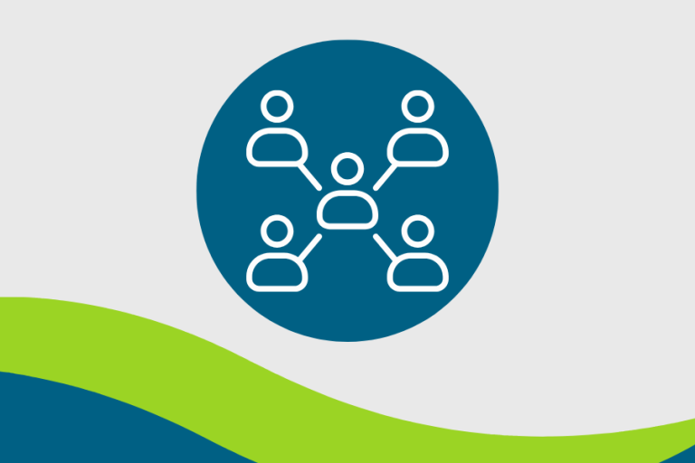 5 people connected icon with NDC blue and green background